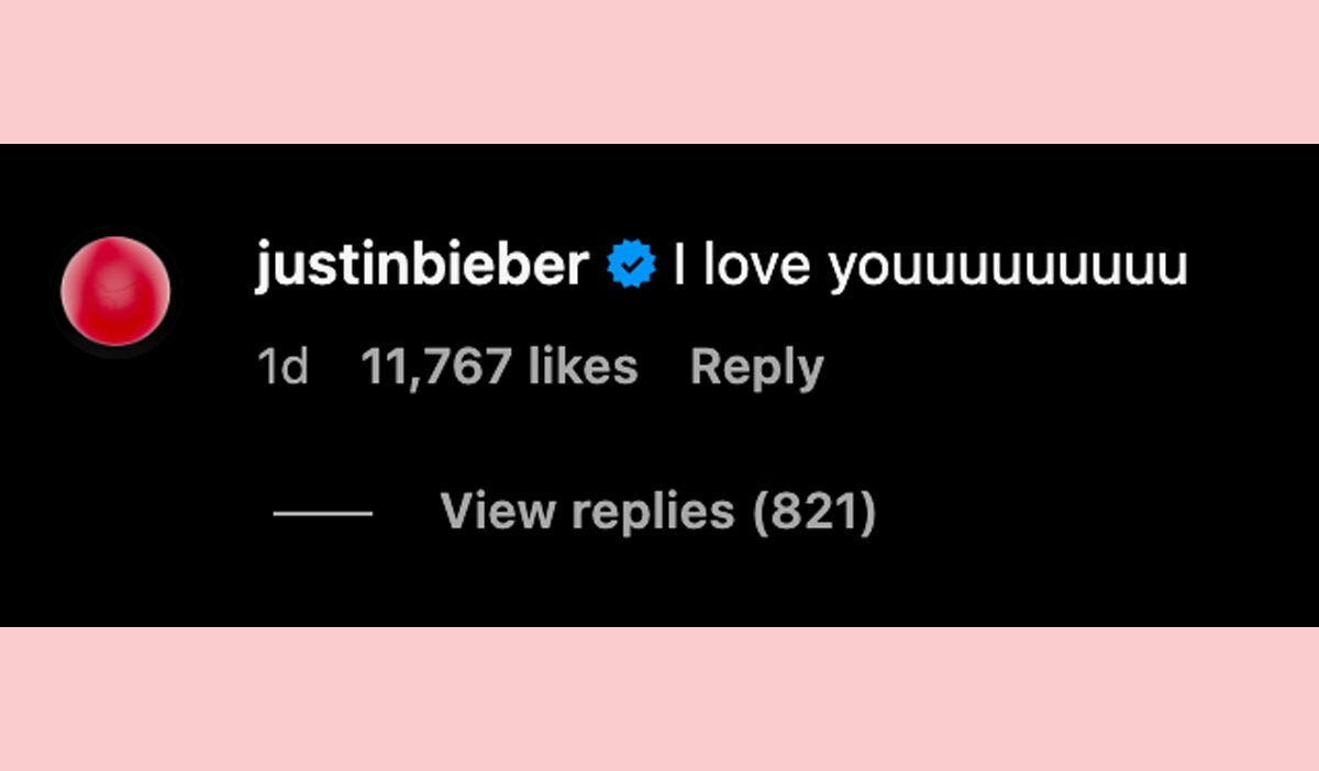 Justin Bieber's comment on Ariana Greenblatt's IG post