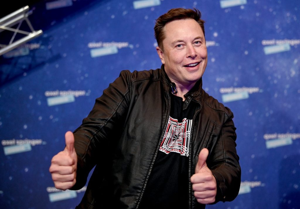 SpaceX owner and Tesla CEO Elon Musk arrives on the red carpet for the Axel Springer Award 2020 on December 01, 2020 in Berlin, Germany.