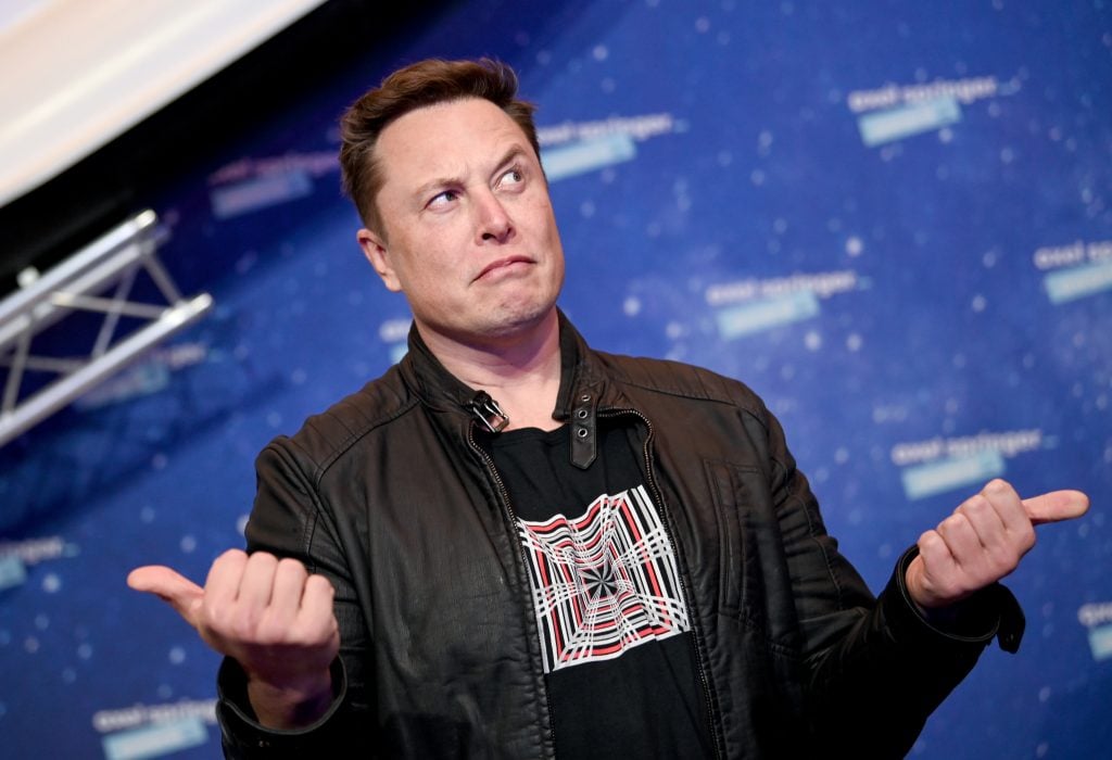 SpaceX owner and Tesla CEO Elon Musk arrives on the red carpet for the Axel Springer Award 2020 on December 01, 2020 in Berlin, Germany.