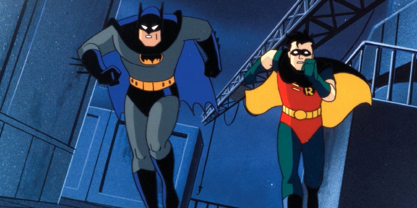 Batman and Robin running in an alleyway in Batman: The Animated Series