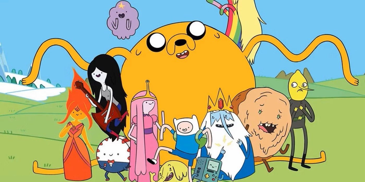Adventure Time characters standing together on a cropped poster
