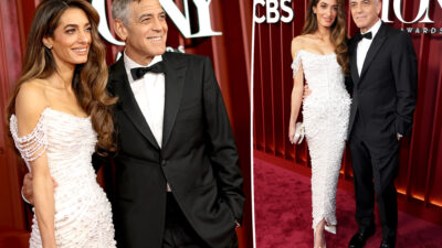 Amal Clooney piles on pearls to join George on Tony Awards 2025 red carpet