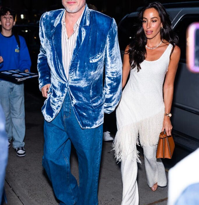 Brad Pitt Wore Willy Chavarria Out In New York City blue velvet blazer.