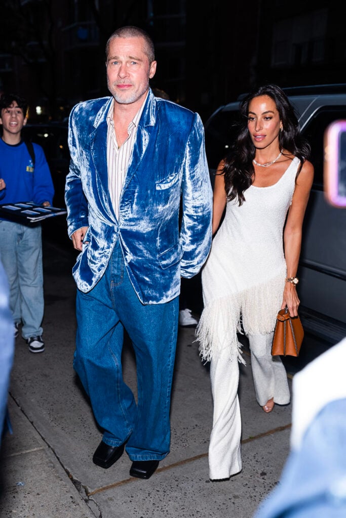 Brad Pitt Wore Willy Chavarria Out In New York City blue velvet blazer.