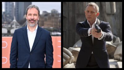 (Left) Director Denis Villeneuve on the 'Dune: Part Two' global press tour. Copyright: © 2024 Warner Bros. Entertainment Inc. All Rights Reserved. (Right) Daniel Craig as James Bond in 2012's 'Skyfall.' Photo: Sony Pictures.
