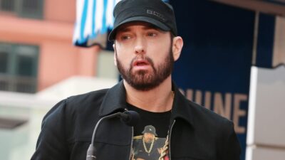 Eminem speaks during a ceremony honoring 50 Cent with a star on the Hollywood Walk of Fame on January 30, 2020 in Hollywood, California.