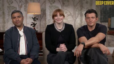 (L to R) Nick Mohammed, Bryce Dallas Howard and Orlando Bloom star in 'Deep Cover'.