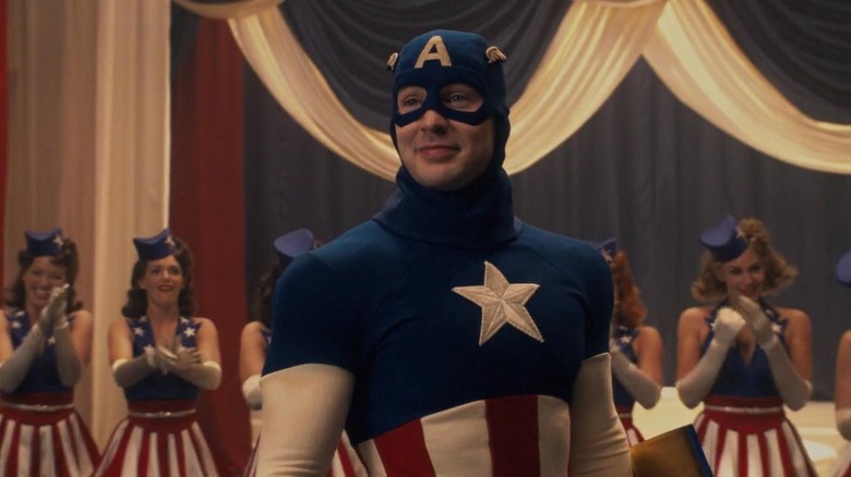 Captain America on stage in Captain America: The First Avenger