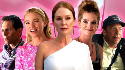 Images of Glenn Howerton, Milly Alcock, Julianne Moore, Meghan Fahy, and Bill Camp from Sirens, all edited together