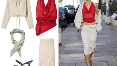Iris Law's MANGO Jacket, Top, Skirt, Shoes & Handkerchief