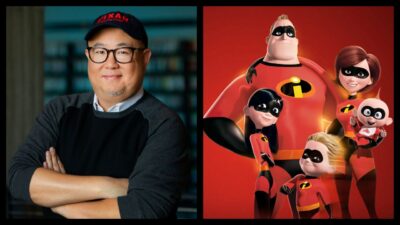 (Left) Director Peter Sohn at Pixar Animation Studios in Emeryville, Calif. Photo by Deborah Coleman/Pixar. (Right) The Incredibles in 2004's 'The Incredibles'. Photo: Pixar Animation Studios.