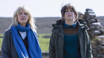 Ashley Jensen and Alison O'Donnell standing outside in Shetland Season 8
