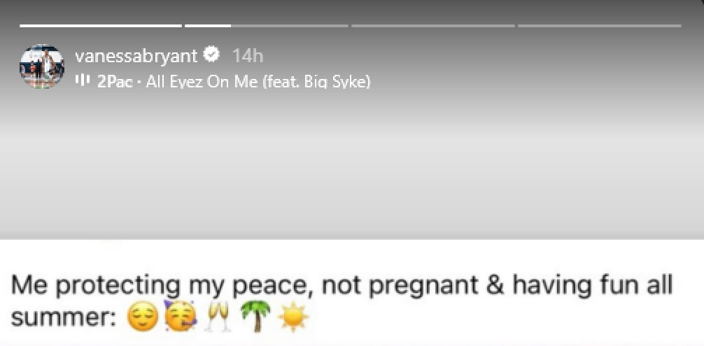 A screenshot of Vanessa Bryant's Instagram Story where she debunks the claim that she is pregnant.