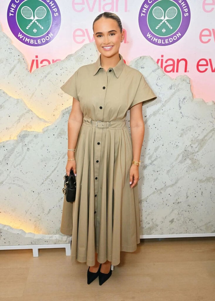 Molly-Mae Hague attends the evian 'Mountain Of Youth' VIP Suite during day two of Wimbledon 2025