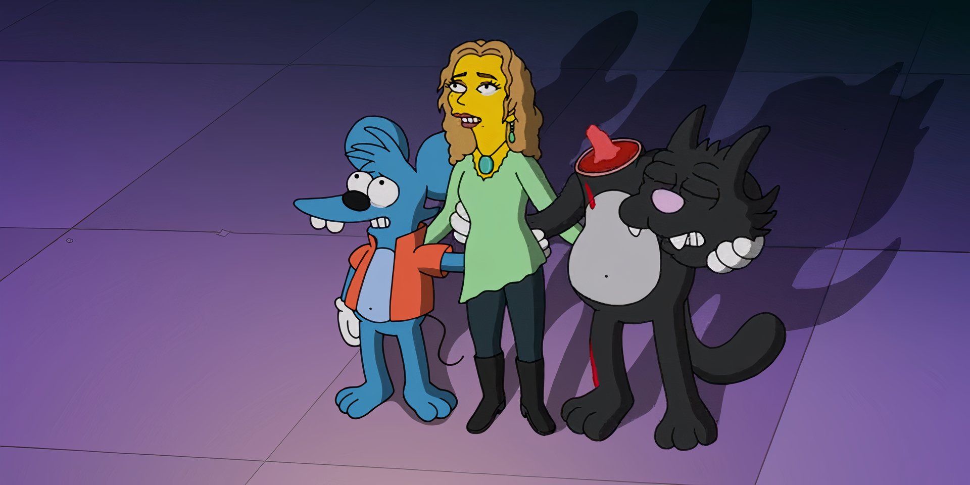 Sarah McLachlan with Itchy and Scratchy in The Simpsons season 36 finale