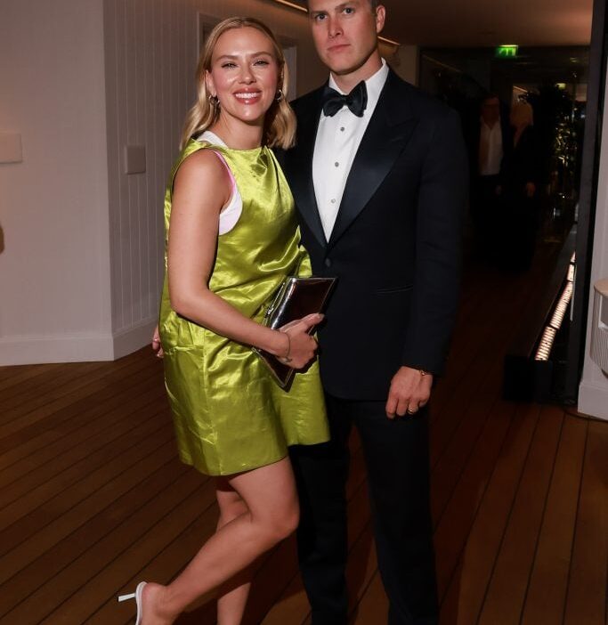 Scarlett Johansson and Colin Jost attends the Cannes Film Festival Air Mail /Warner Brothers Discovery Party at Hotel du Cap-Eden-Roc on May 23, 2023 in Cap d'Antibes, France.