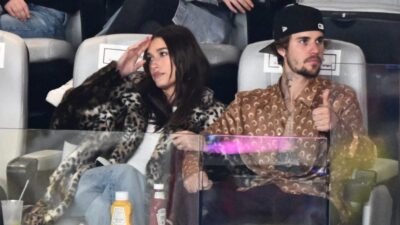 Justin Bieber and Hailey Bieber at the 2024 Super Bowl.