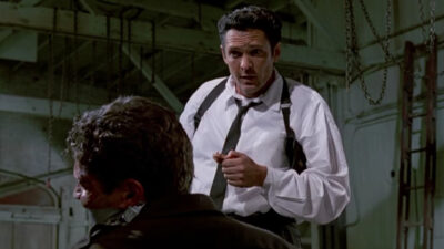 Reservoir Dogs, Mr. Blonde preparing to cut a tied-up Marvin Nash's ear off